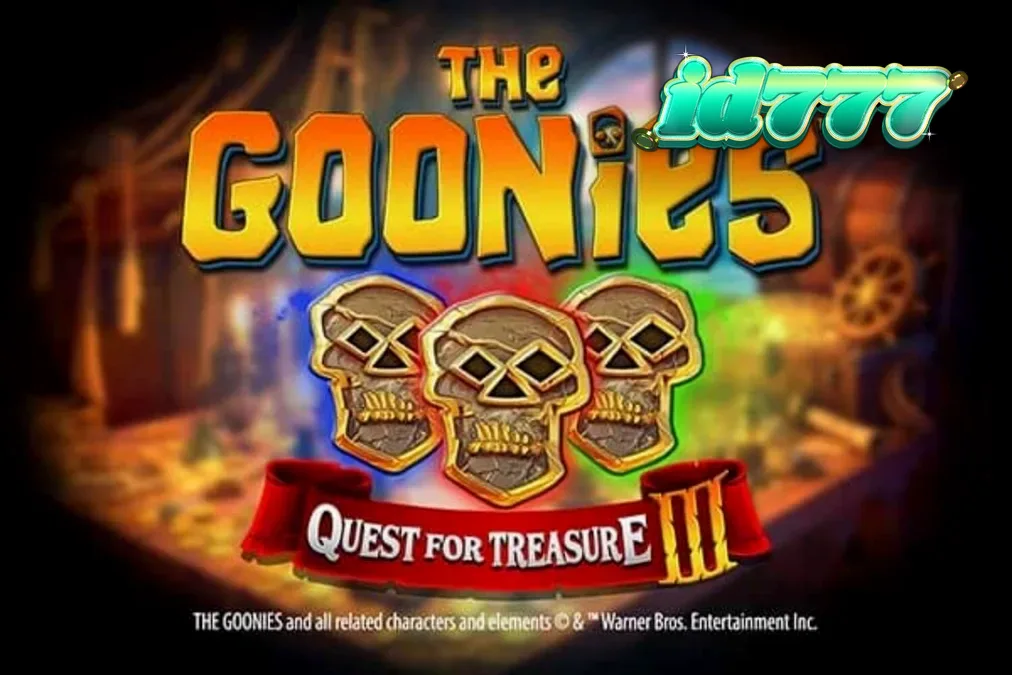 The Goonies Quest for Treasure 3 slot game interface featuring iconic movie characters and treasure map elements.